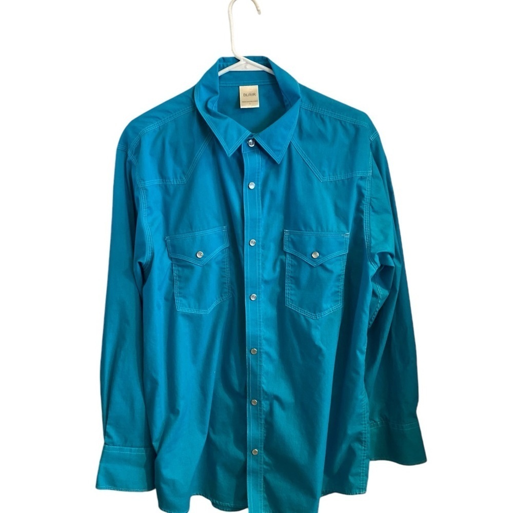 vintage Blair teal aqua rockabilly western button down pearl-snap cowboy shirt - Picture 7 of 13